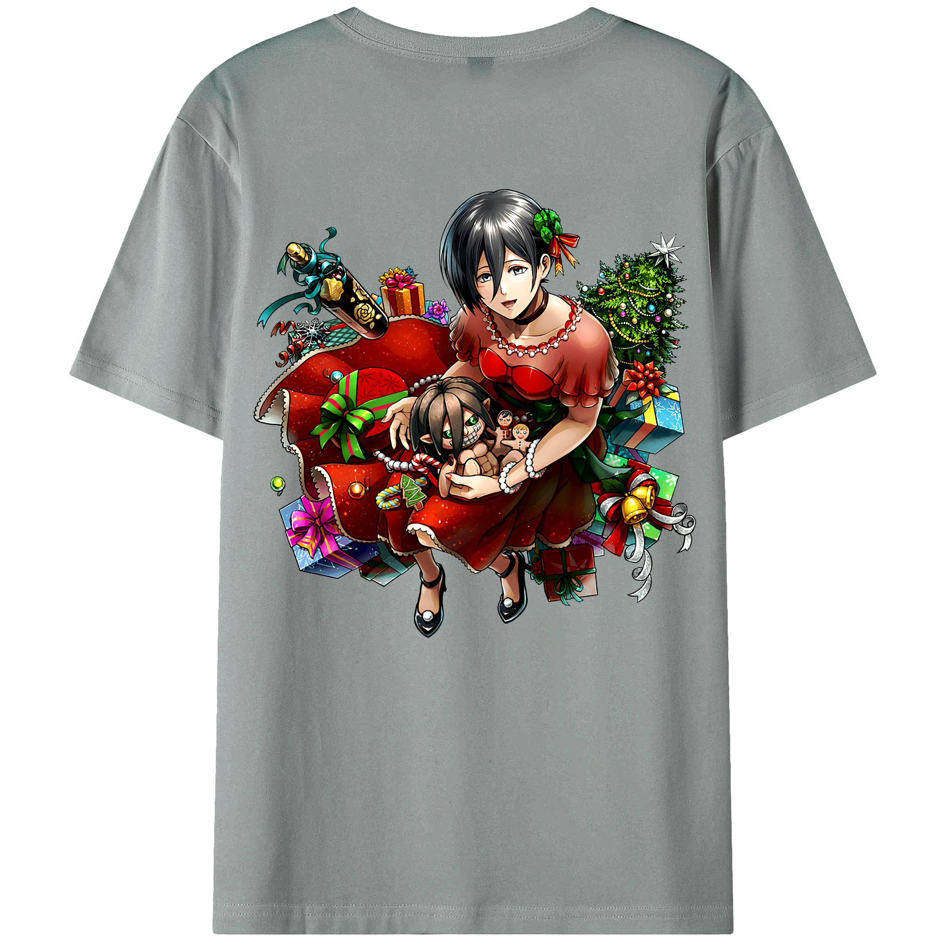 （画像用） 進撃の巨人 ミカサ·アッカーマン Attack on Titan Mikasa Ackerman 綿100％ メンズ半袖Tシャツ（バックプリント） 通気性